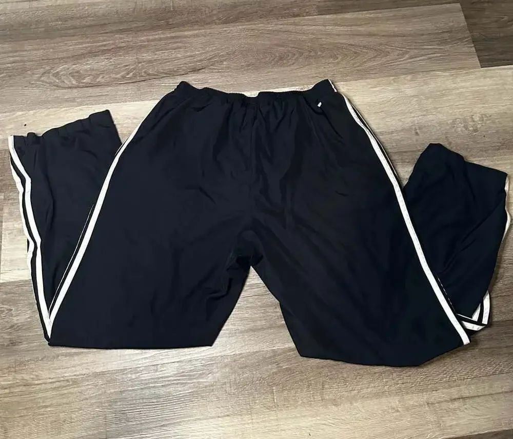 Vintage Adidas Men's Navy Blue Nylon Track Pants with Ankle Zips